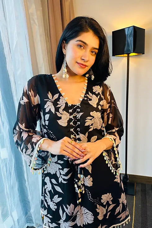 Tahira Black Floral Kurta Set